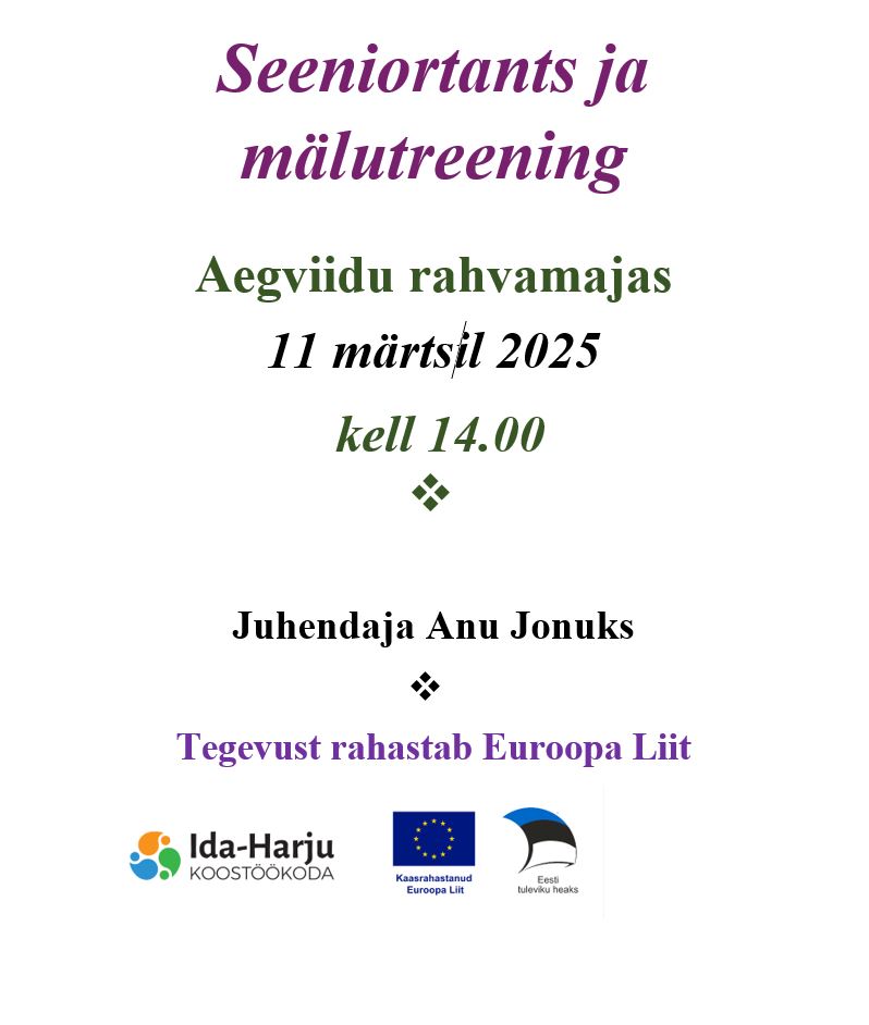 Mälutreening Aegviidu rahvamajas 11.03.2025 kell 14.00